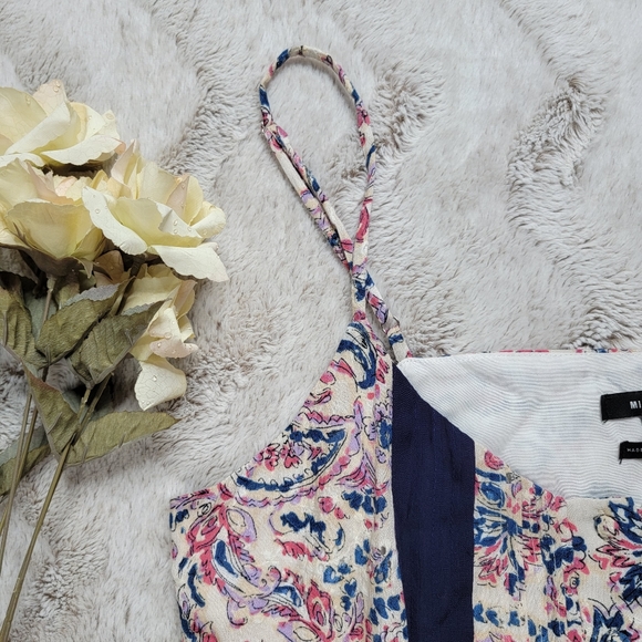 Miss Me Pleated Floral Tank Top in Navy Blue Sleeveless Size L - Picture 7 of 14